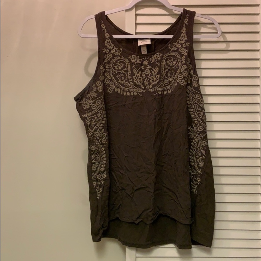 Olive Green and Tan Detail Tank